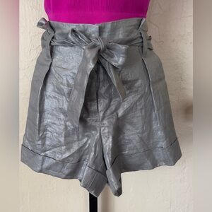 Vince Camuto Metallic Silver Linen Paperbag Shorts NWOT Size 12 Petite